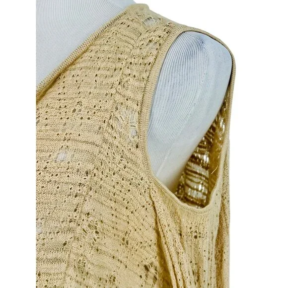 Free People Beige Crochet Cold Shoulder Bell Slv Asymmetrical Tunic Mini Dress - Picture 11 of 16